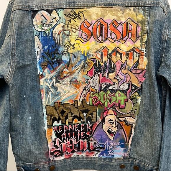Eighty Eight Other - Vintage size medium - NYC graff artist painted Jean jacket street art - graffiti